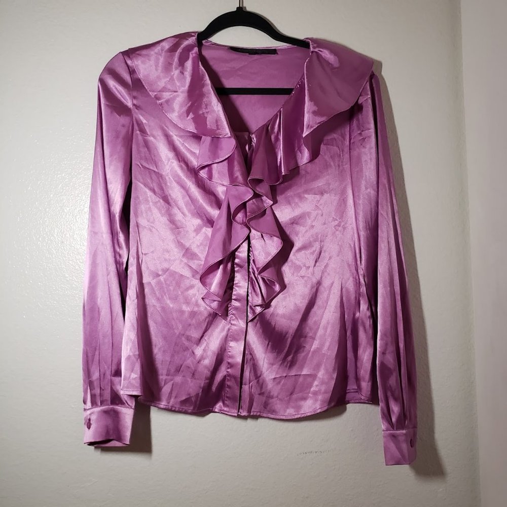 NEW Anne Klein Size 2 Satin Blouse Shirt Long Sleeve button down workwear work